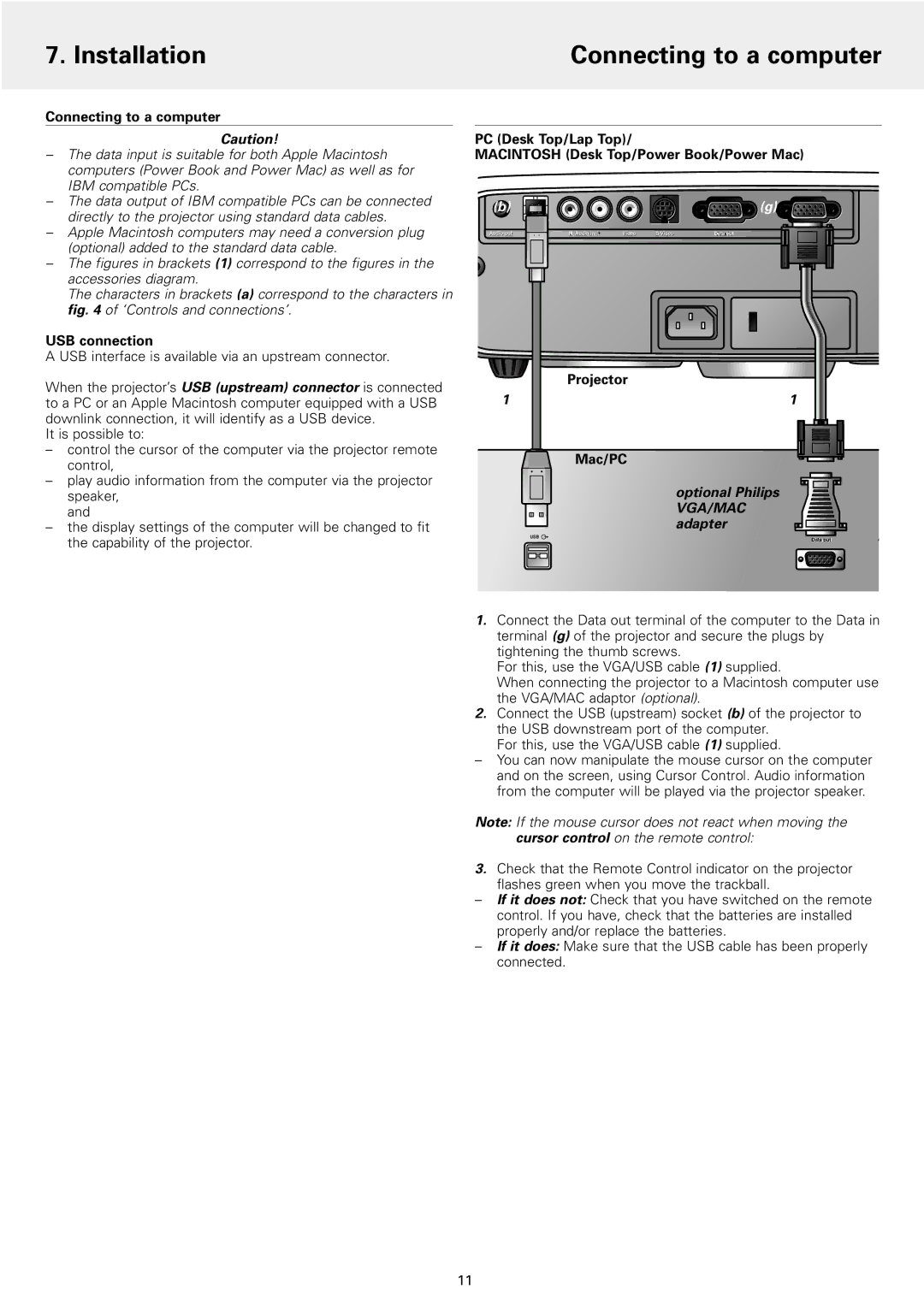 Philips 1 manual Installation Connecting to a computer, Optional Philips, Adapter 