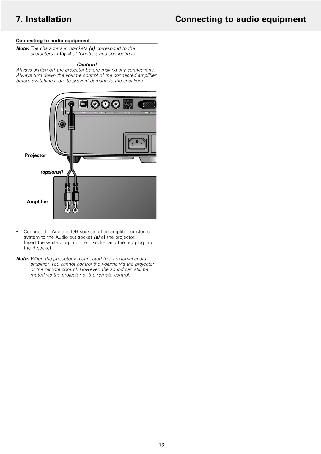 Philips 1 manual Installation Connecting to audio equipment, Amplifier 