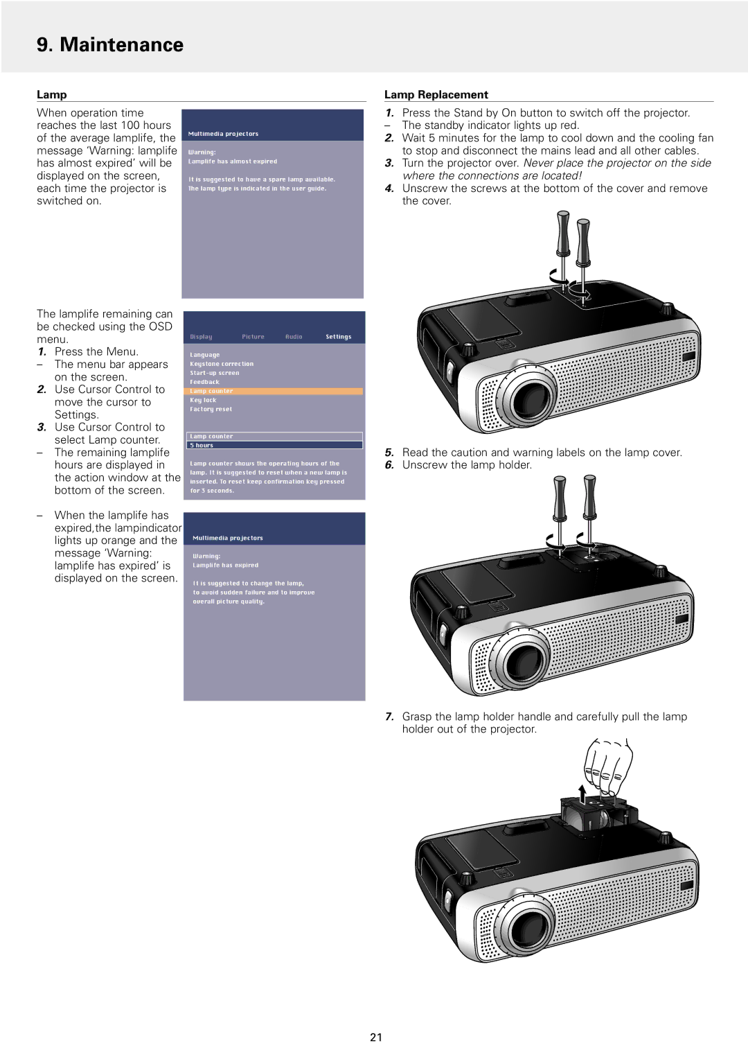 Philips 1 manual Lamp Replacement 