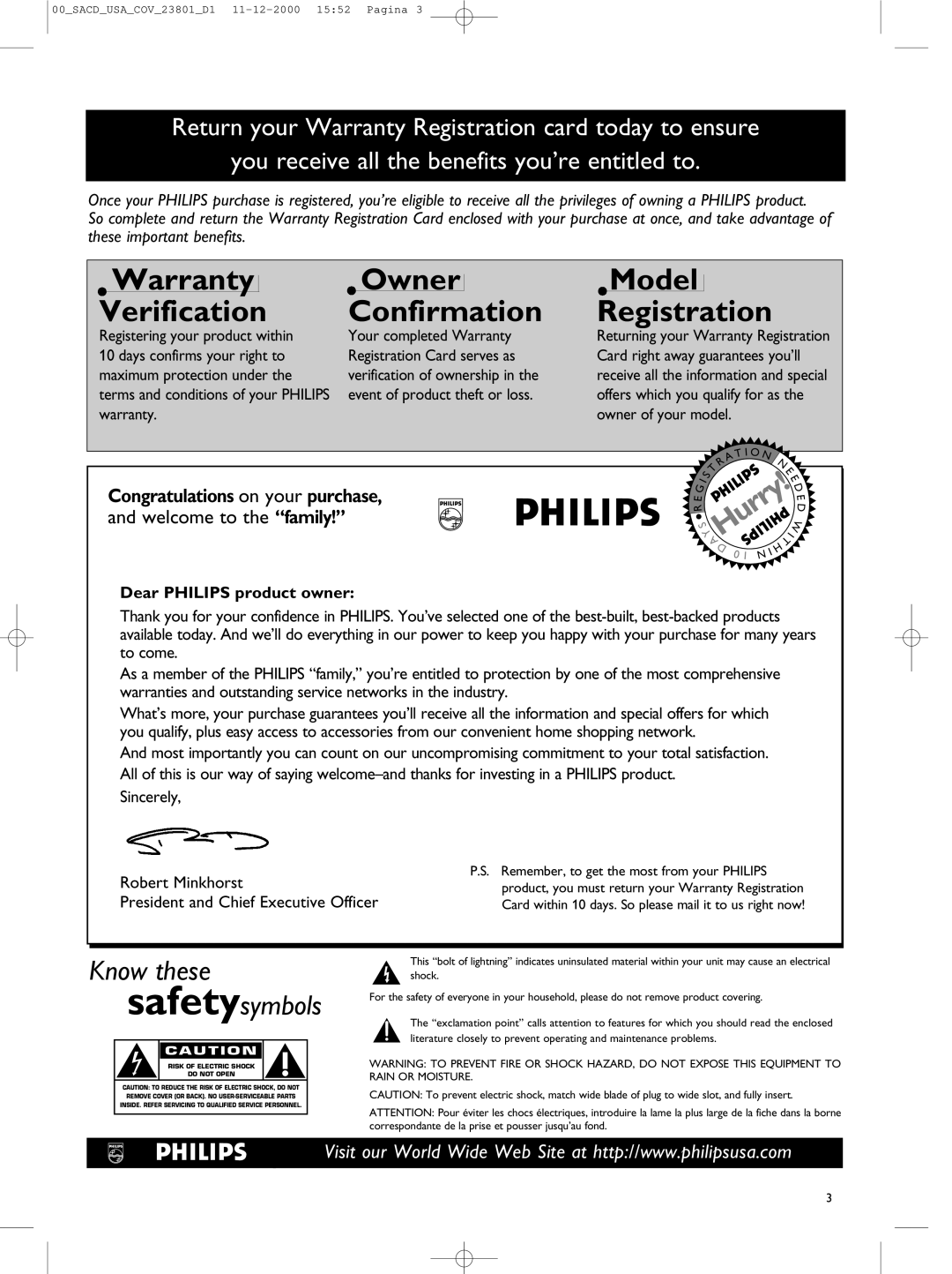 Philips 1000 manual Warranty Verification 