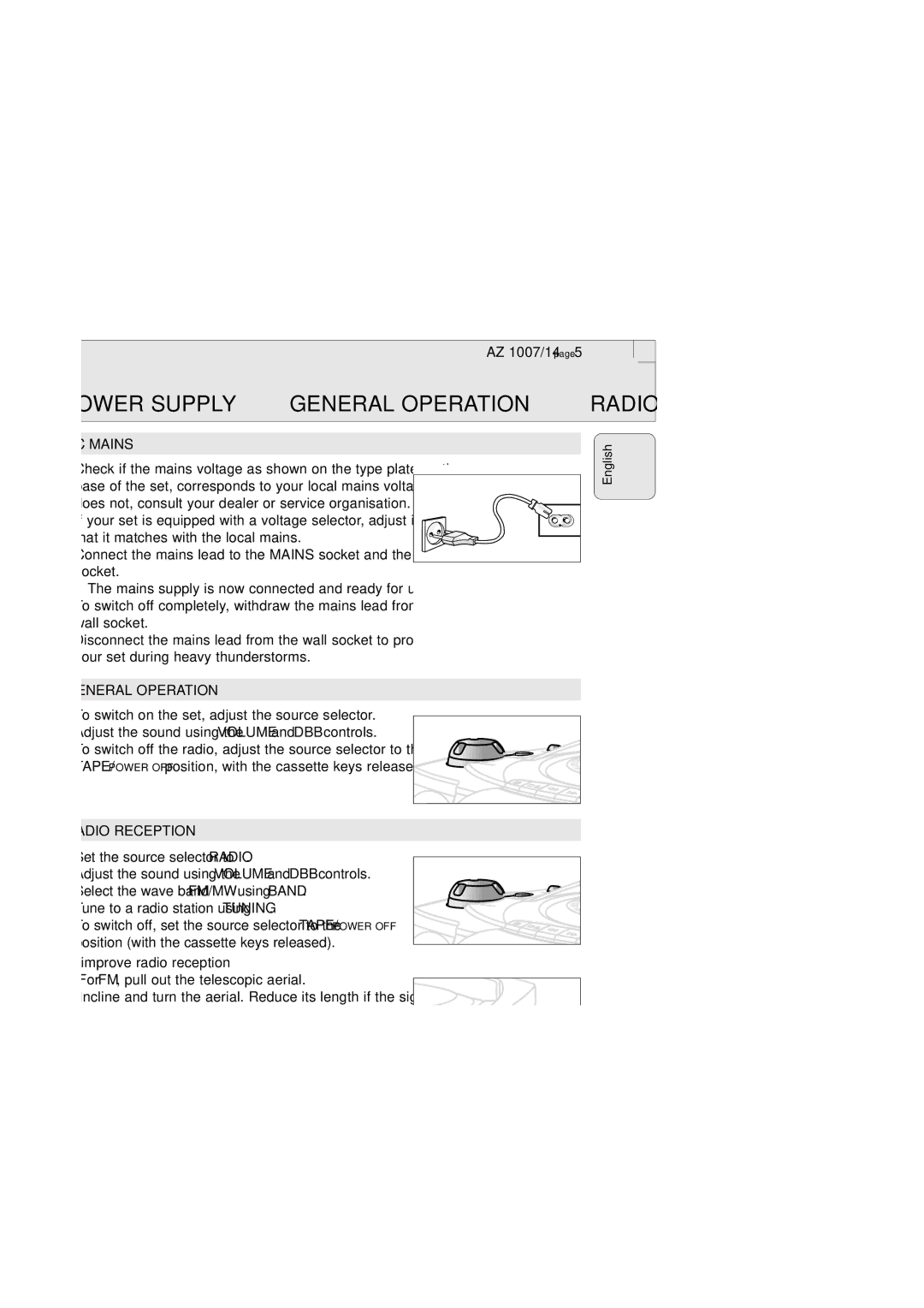 Philips 1005 manual AC Mains, General Operation, Radio Reception, To improve radio reception 