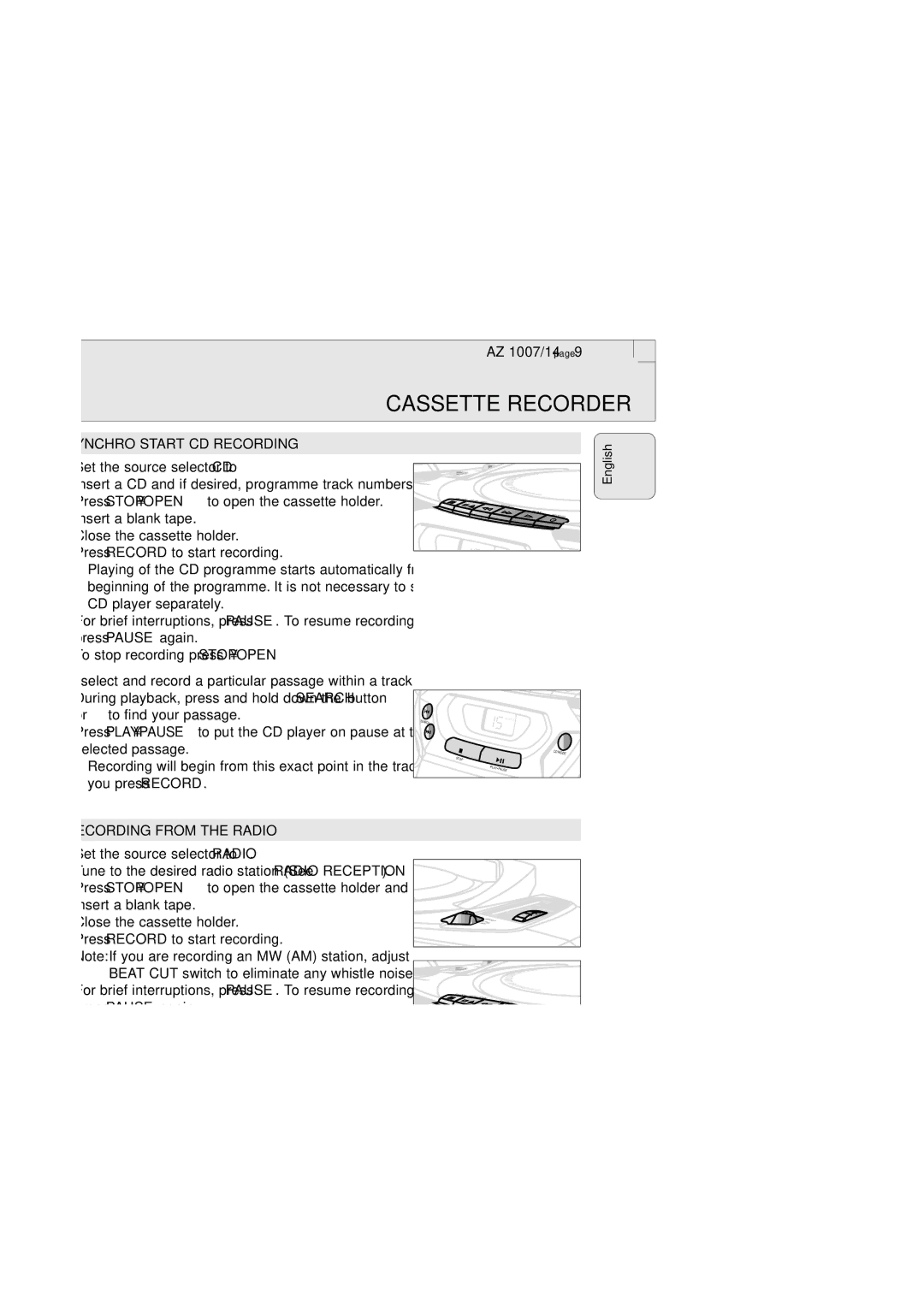 Philips 1005 manual Synchro Start CD Recording, Recording from the Radio 