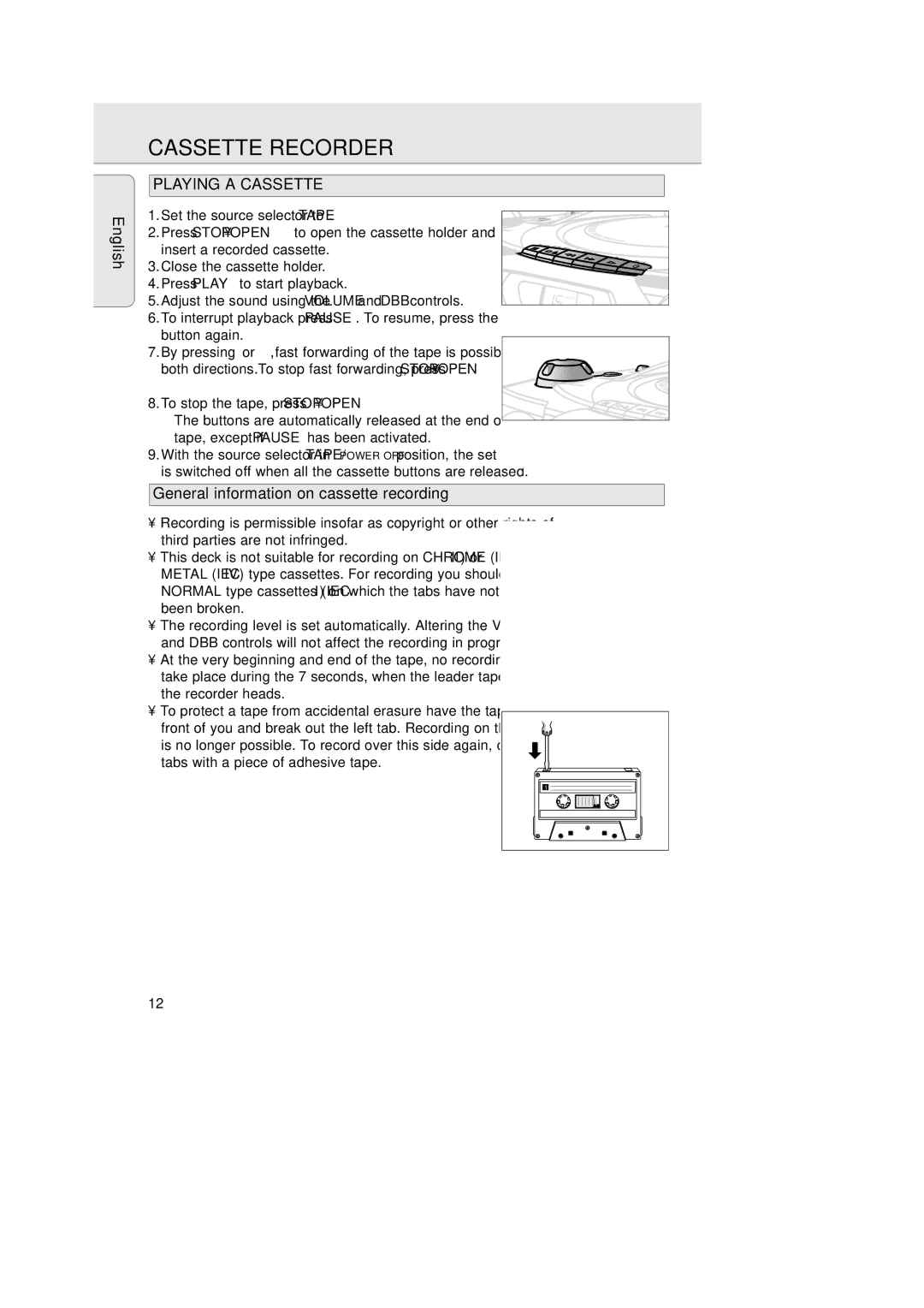 Philips 1007 manual Cassette Recorder, Playing a Cassette, General information on cassette recording 