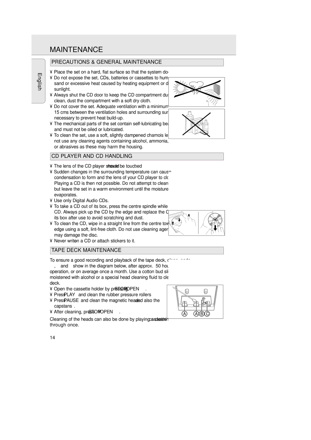 Philips 1007 manual Precautions & General Maintenance, CD Player and CD Handling, Tape Deck Maintenance 