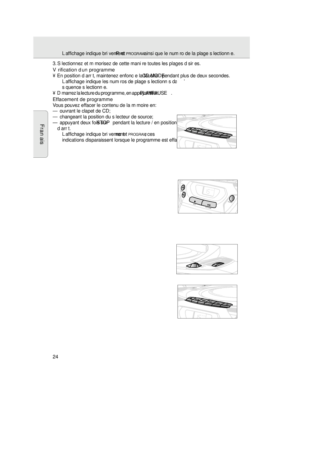 Philips 1007 manual Vérification d’un programme, Français Effacement de programme 