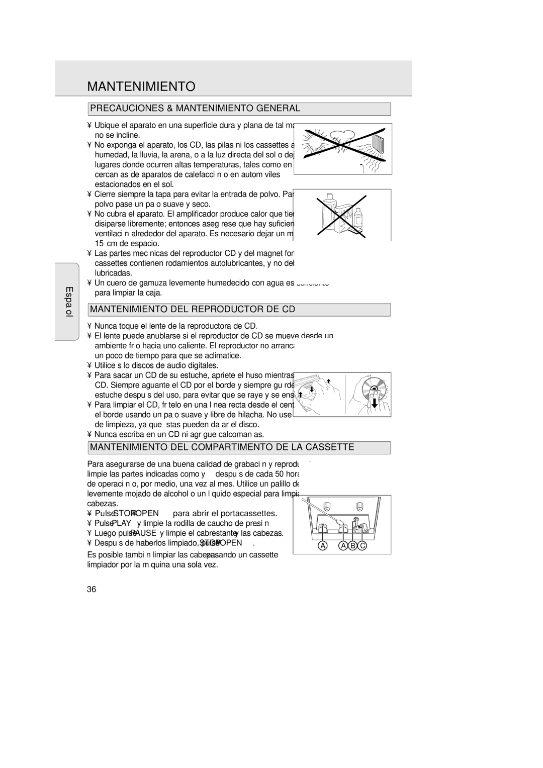 Philips 1007 manual Precauciones & Mantenimiento General, Mantenimiento DEL Reproductor DE CD 