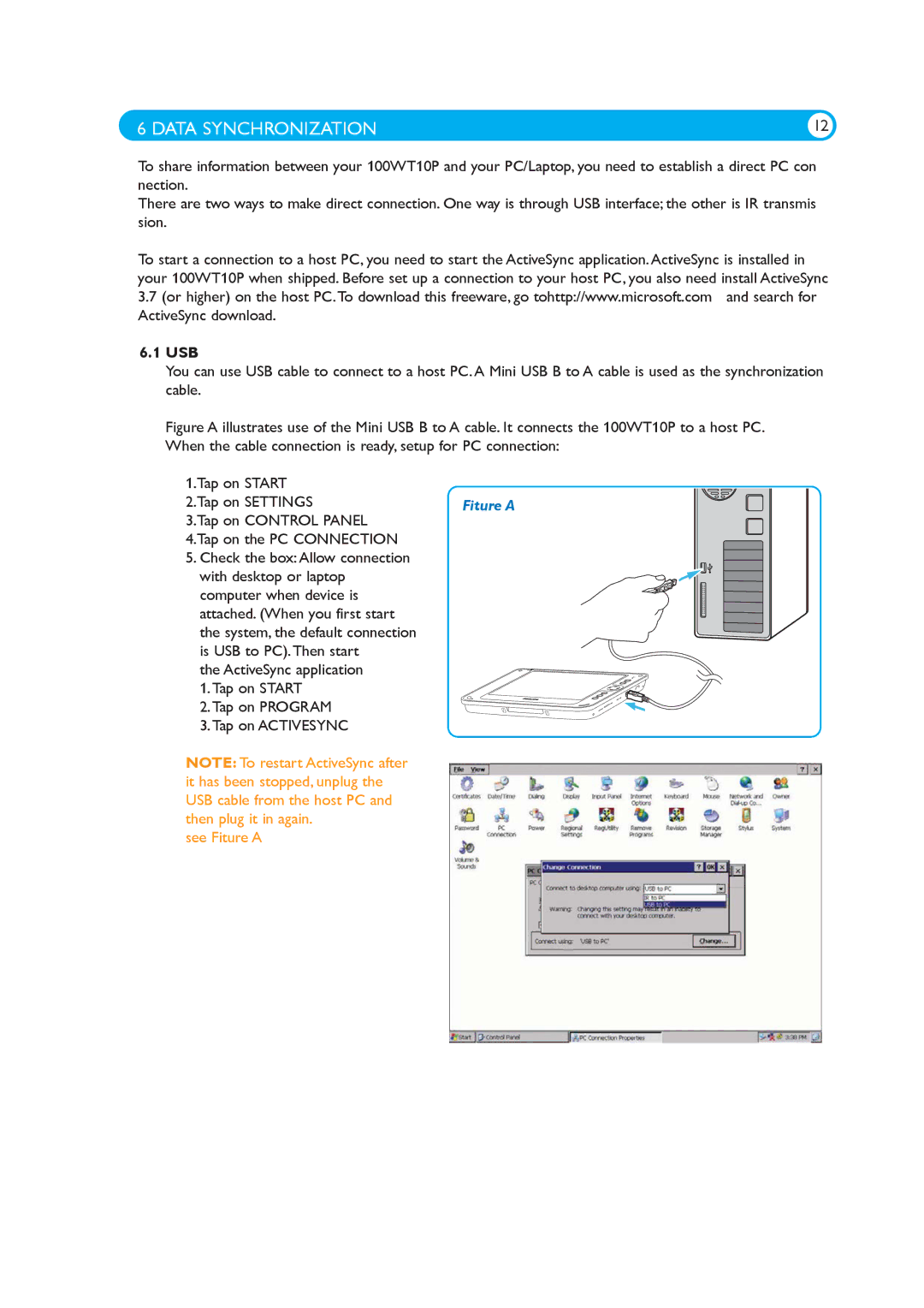 Philips 100WT10P manual Data Synchronization, Usb 