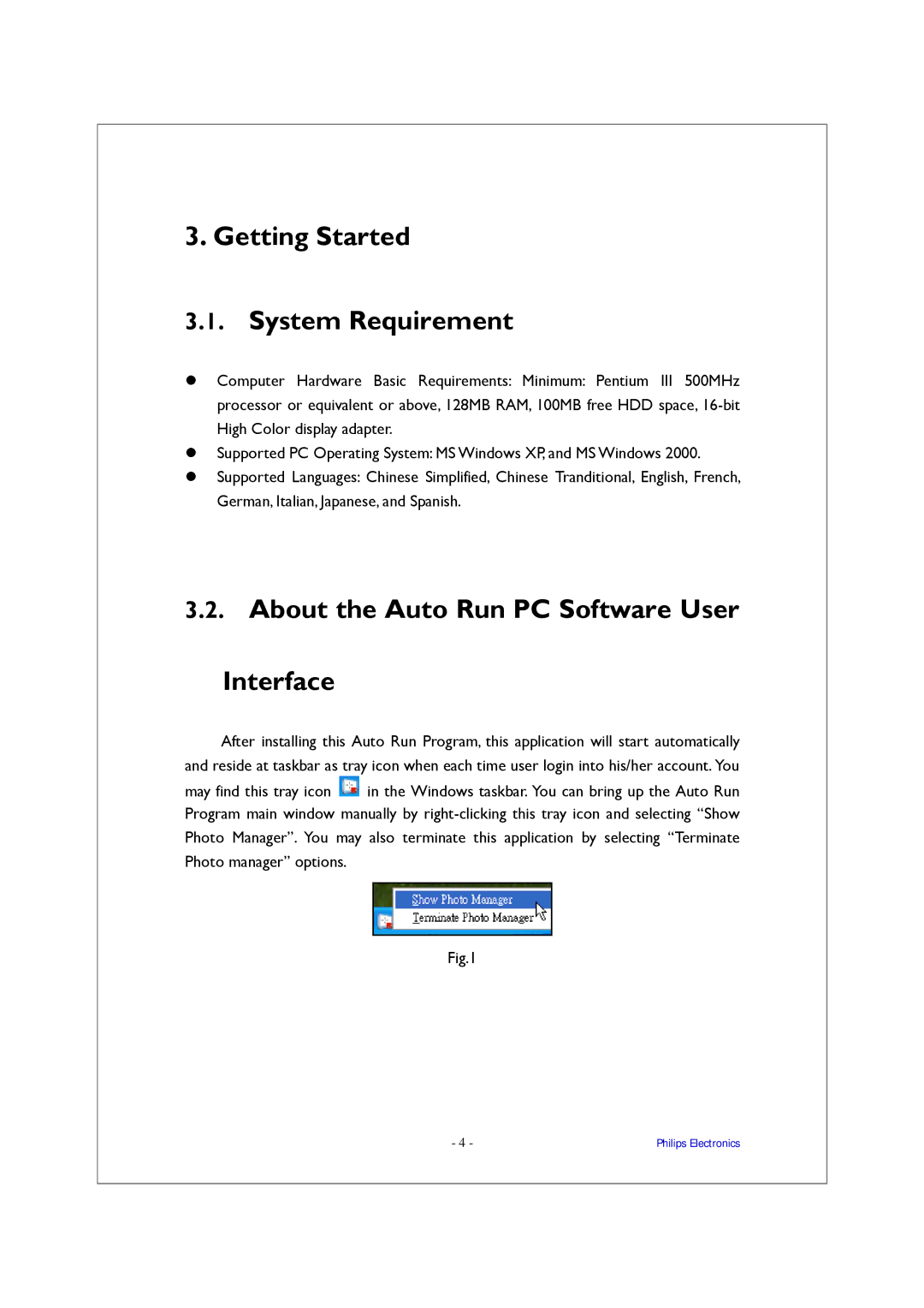 Philips 1.0.1.4 manual Getting Started System Requirement, About the Auto Run PC Software User Interface 