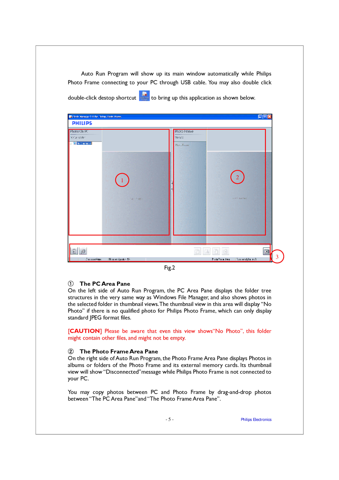 Philips 1.0.1.4 manual PC Area Pane, Photo Frame Area Pane 