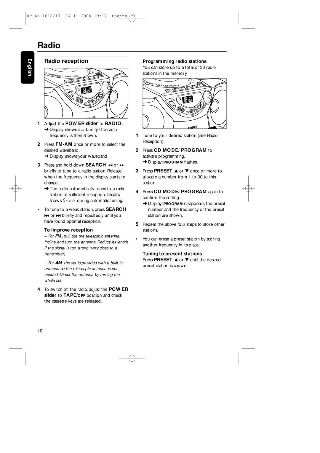 Philips 1018 manual Radio reception 