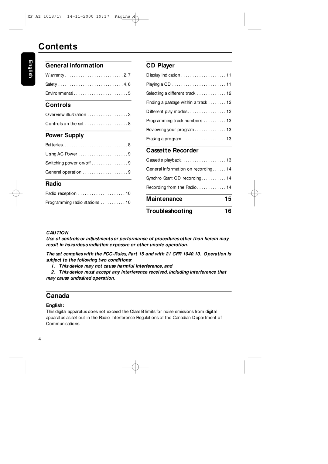 Philips 1018 manual Contents 