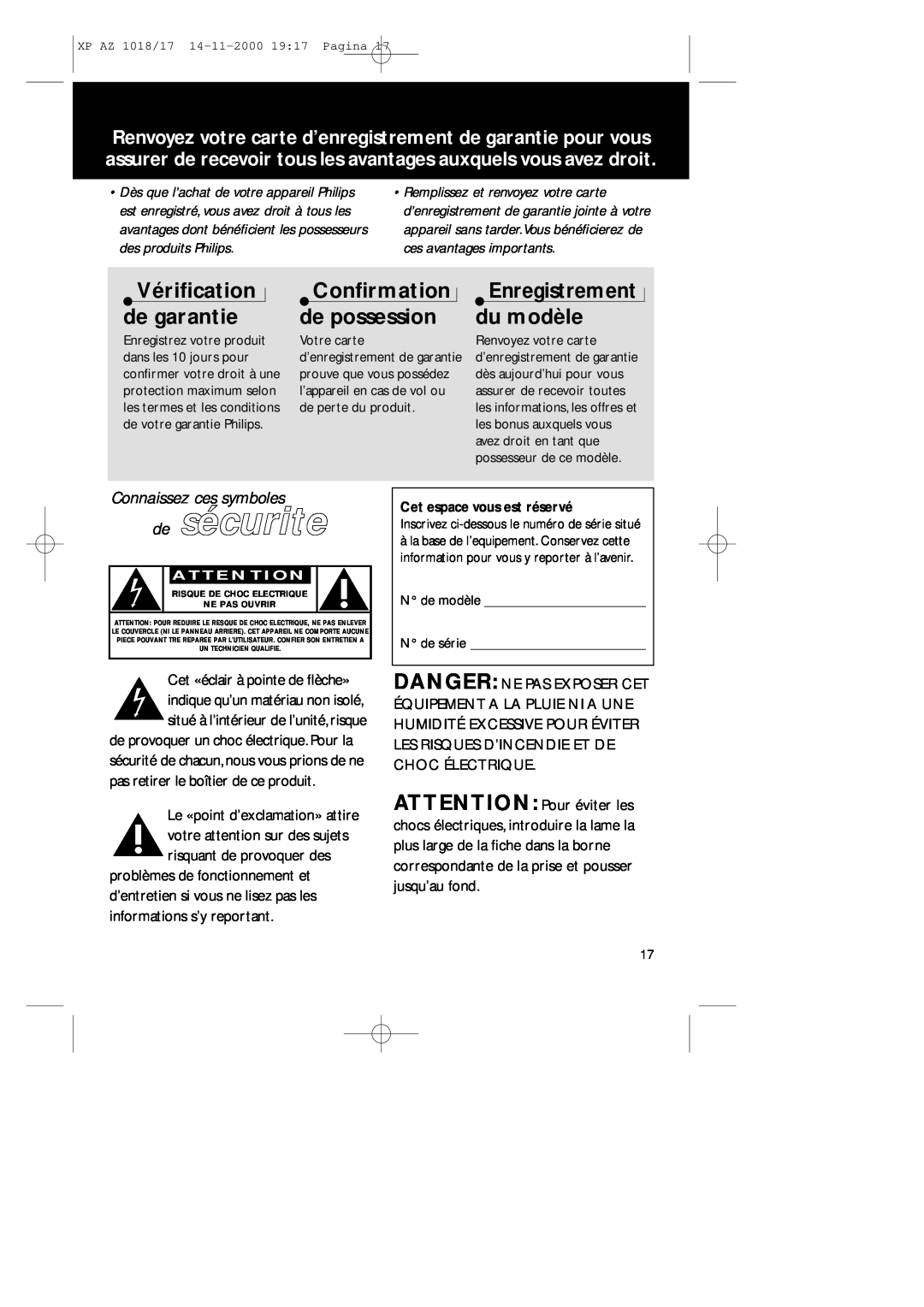 Philips 1018 manual de sécurite, Vériﬁcation de garantie, Conﬁrmation de possession, Connaissez ces symboles 