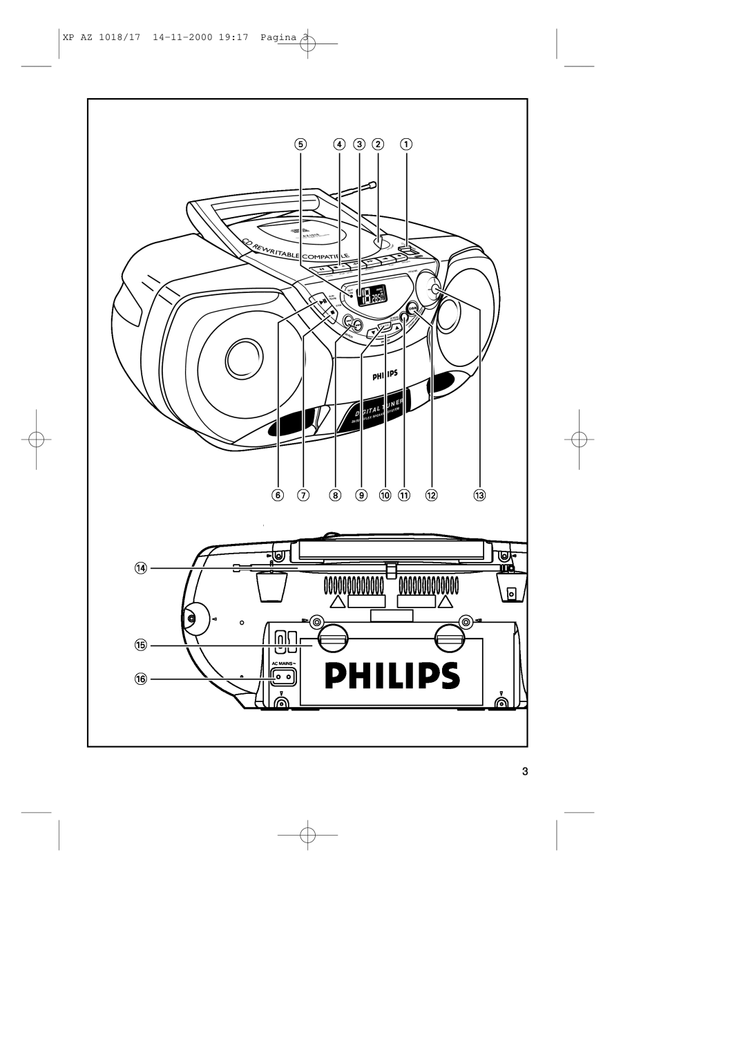 Philips manual Pagina, XP AZ 1018/17, 14-11-2000, Digi, Aker, Bass 