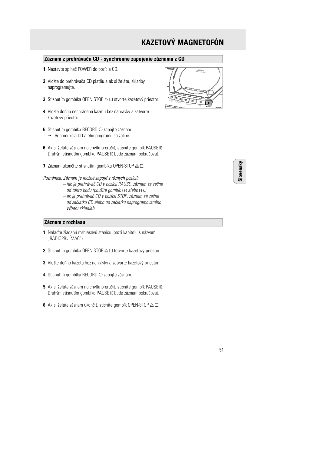 Philips 1030 manual ‡znam z prehr‡vaa CD synchr-nne zapojenie z‡znamu z CD, ‡znam z rozhlasu 