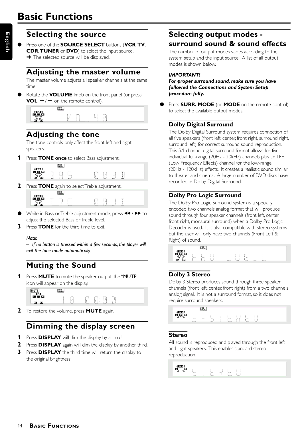 Philips 1055D, 1015D manual Basic Functions 