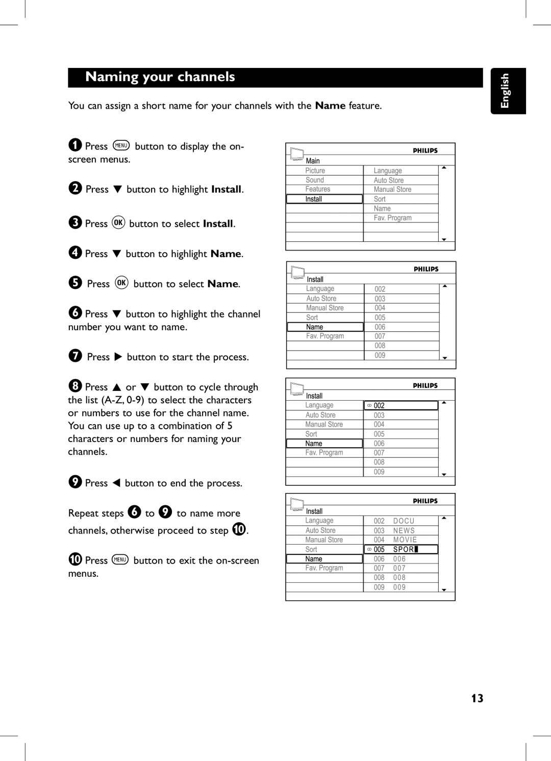 Philips 105E user manual Naming your channels 