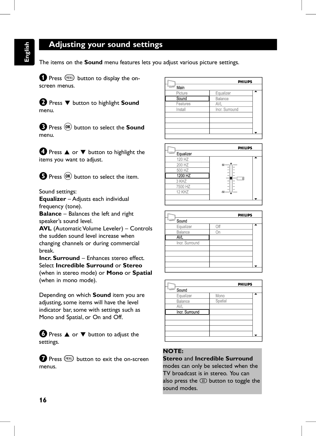 Philips 105E user manual Adjusting your sound settings 