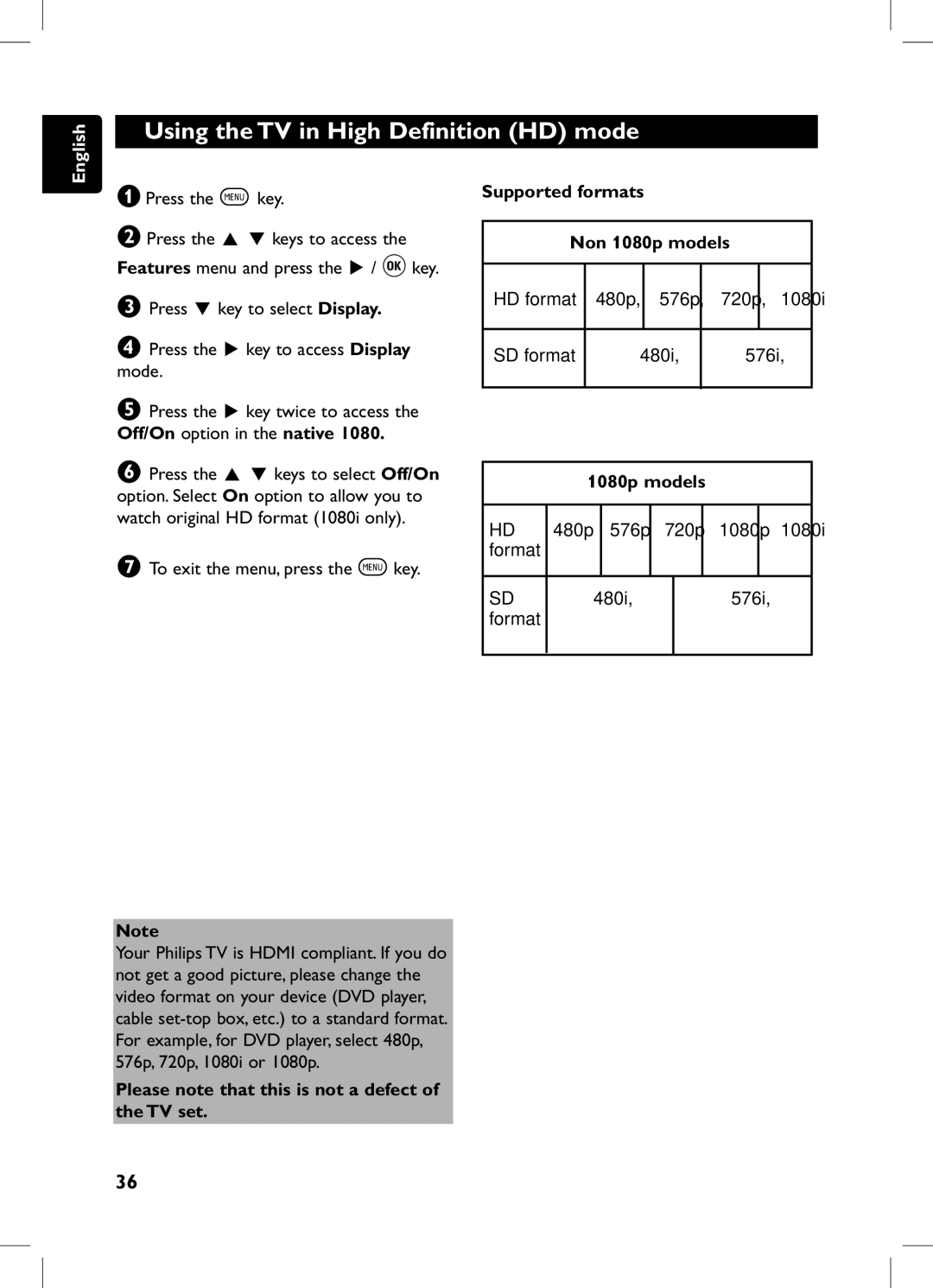 Philips 105E user manual 1080p models 