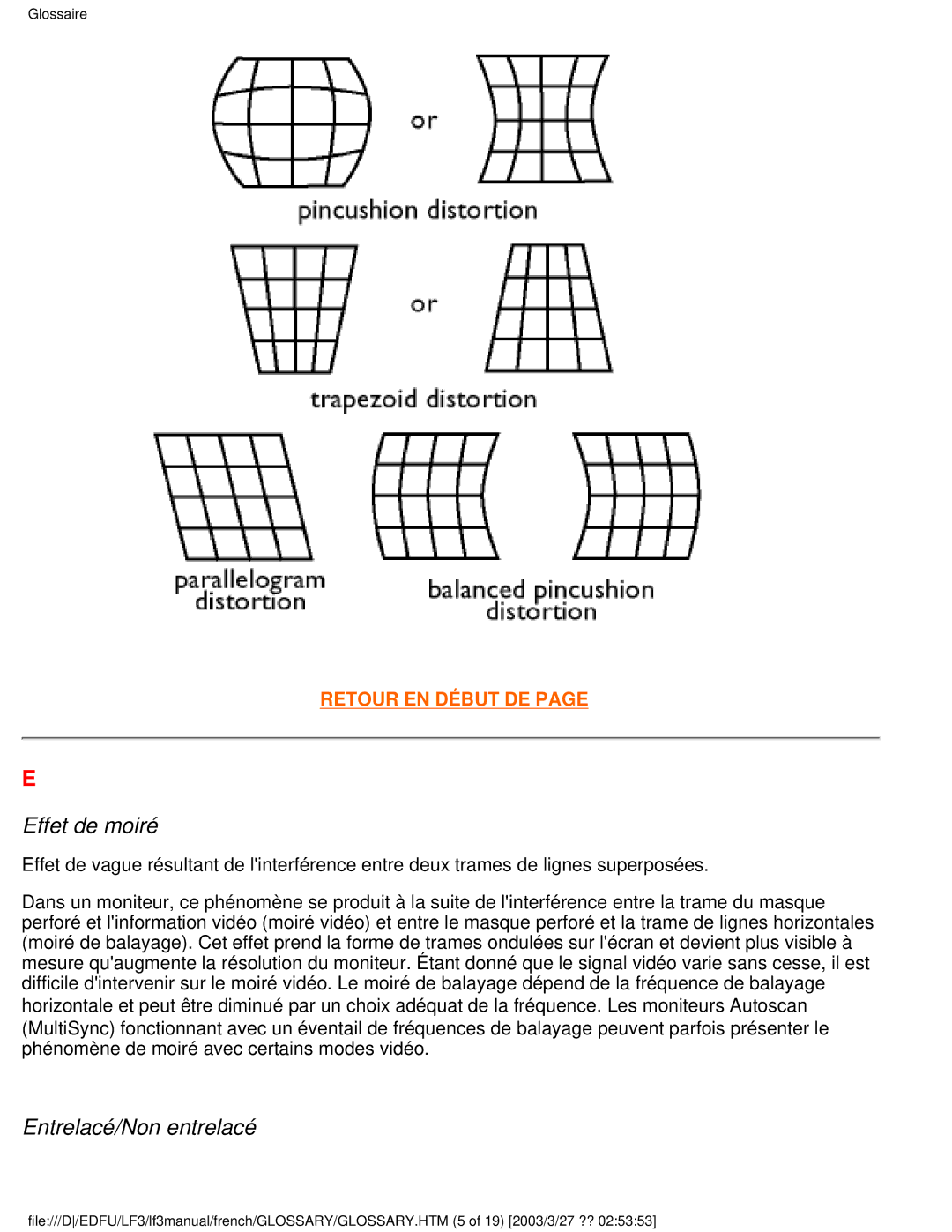 Philips 105E user manual Effet de moiré, Entrelacé/Non entrelacé 