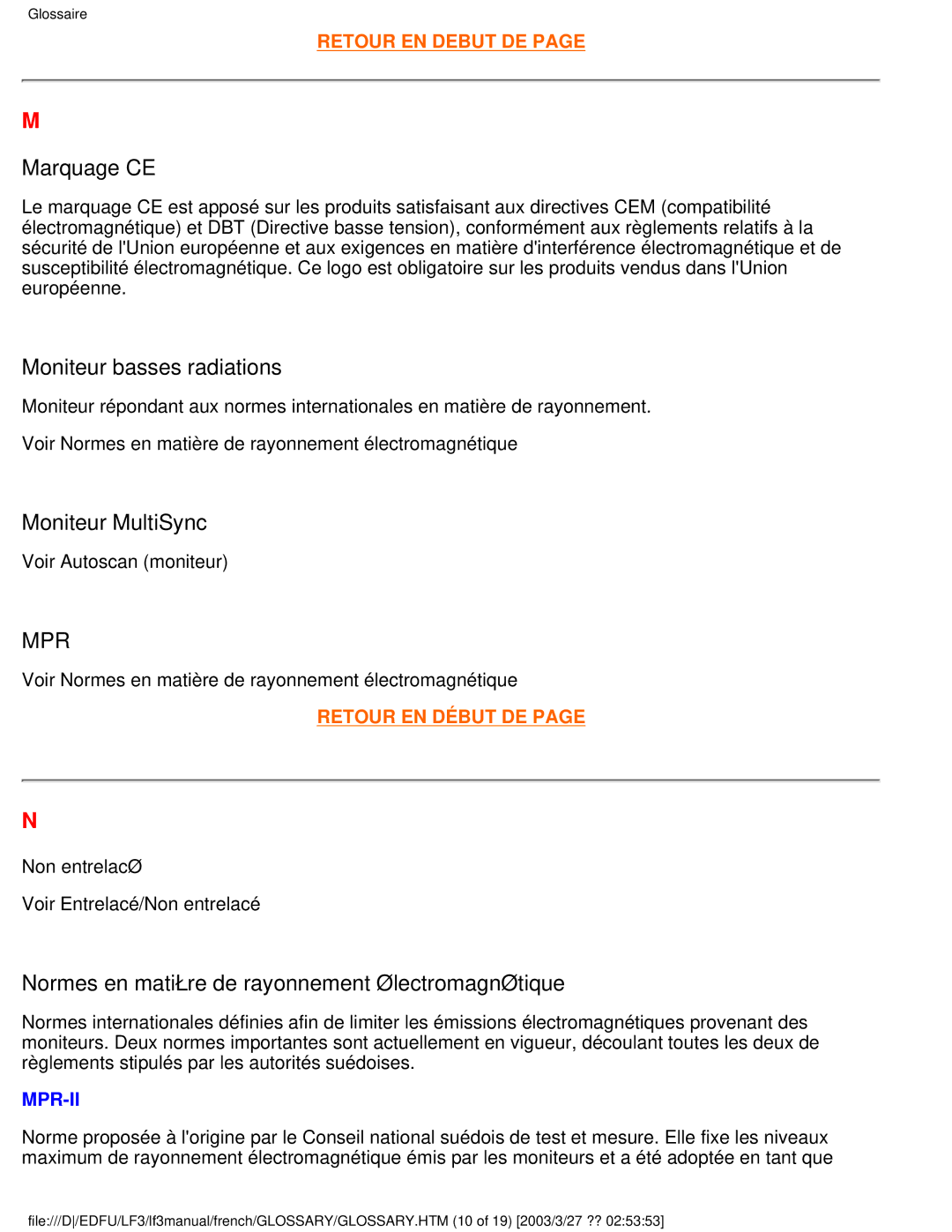 Philips 105E user manual Marquage CE, Moniteur basses radiations, Moniteur MultiSync 