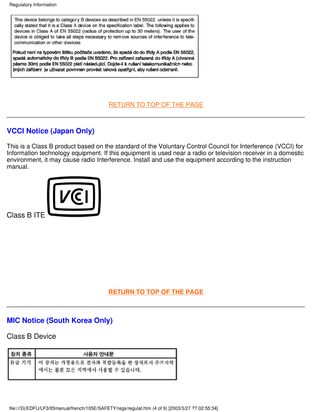 Philips 105E user manual Vcci Notice Japan Only, MIC Notice South Korea Only 