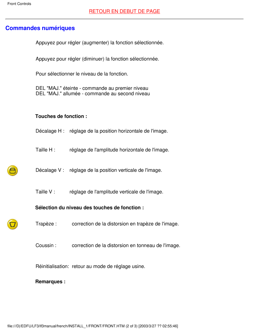 Philips 105E user manual Commandes numériques, Touches de fonction 