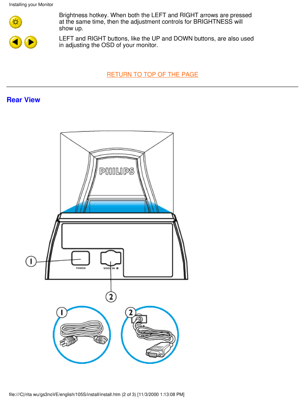 Philips 105S26 user manual Rear View 