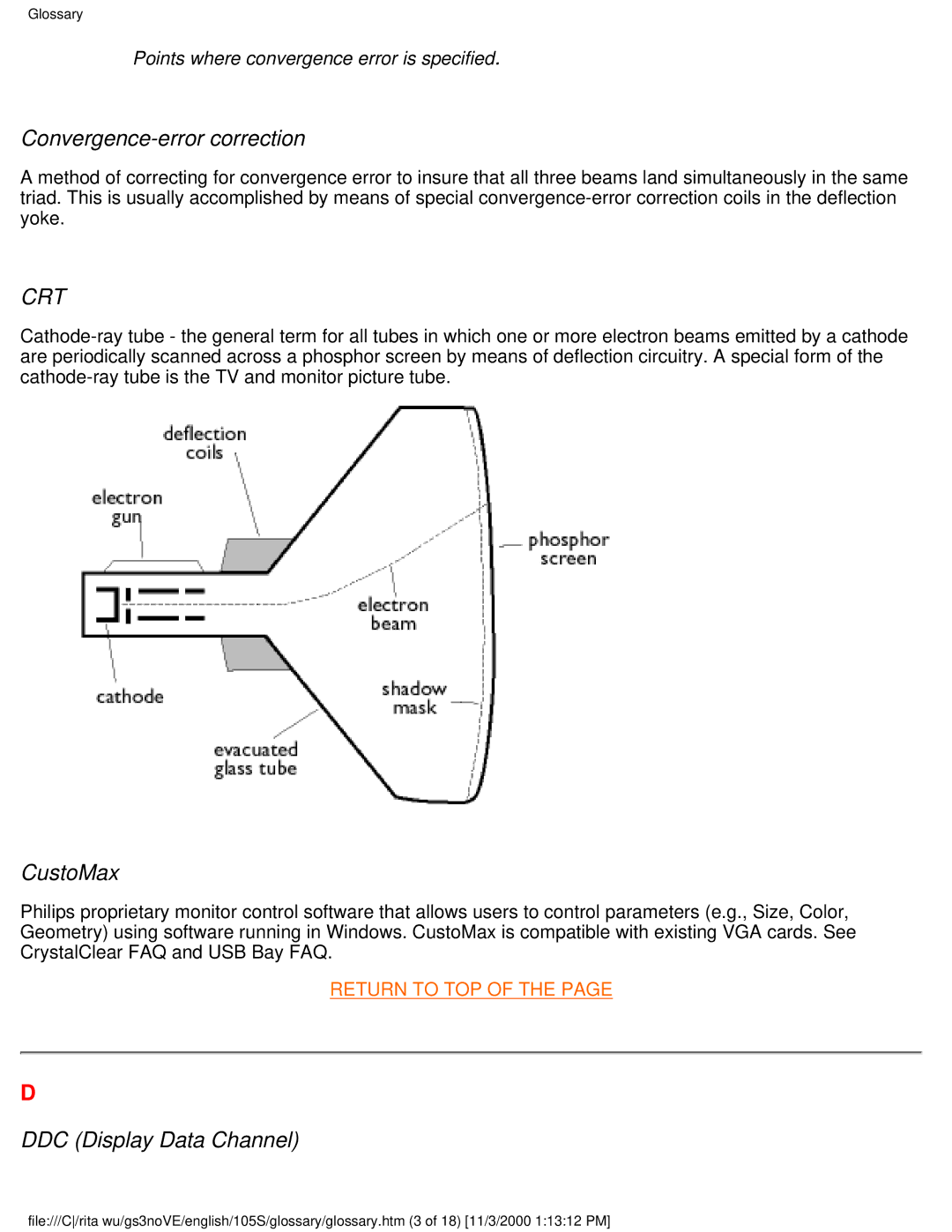 Philips 105S26 user manual Convergence-error correction, CustoMax, DDC Display Data Channel 