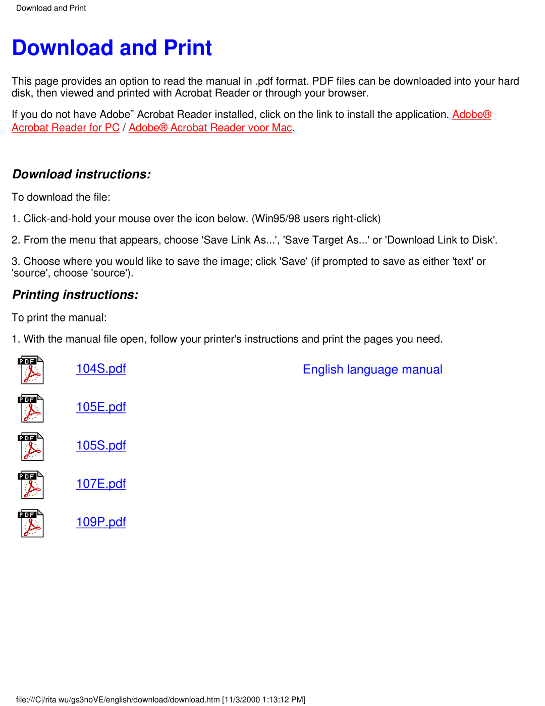 Philips 105S26 user manual Download and Print, Download instructions 