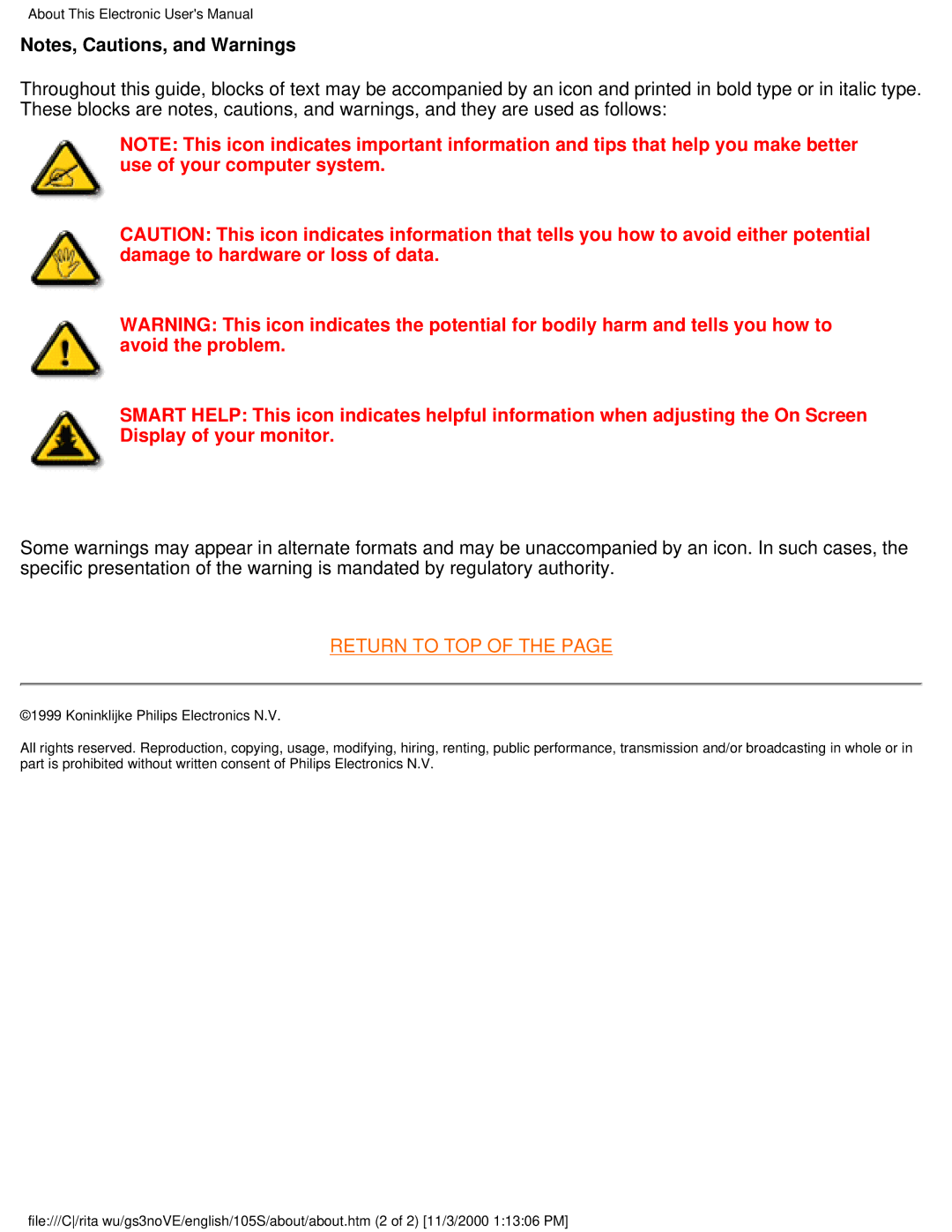 Philips 105S26 user manual Return to TOP 