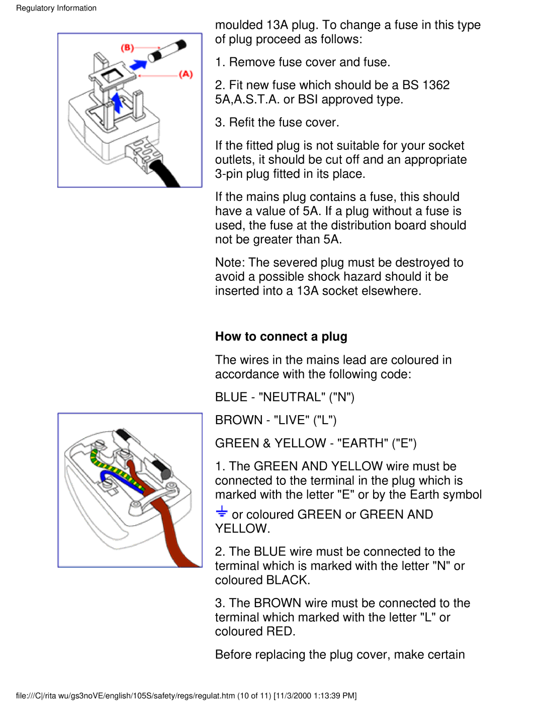 Philips 105S26 user manual How to connect a plug 