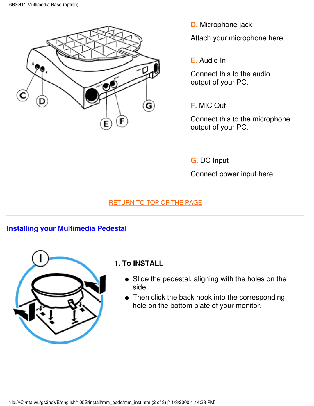 Philips 105S26 user manual Installing your Multimedia Pedestal, To Install 