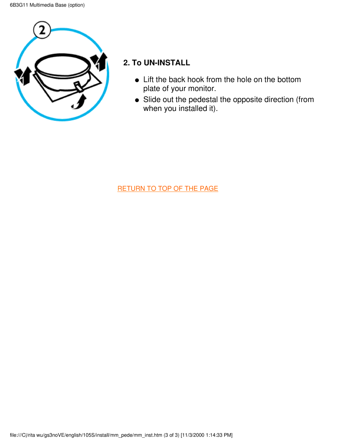 Philips 105S26 user manual To UN-INSTALL 