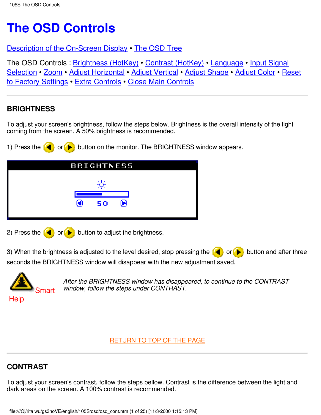 Philips 105S26 user manual OSD Controls, Brightness, Contrast 