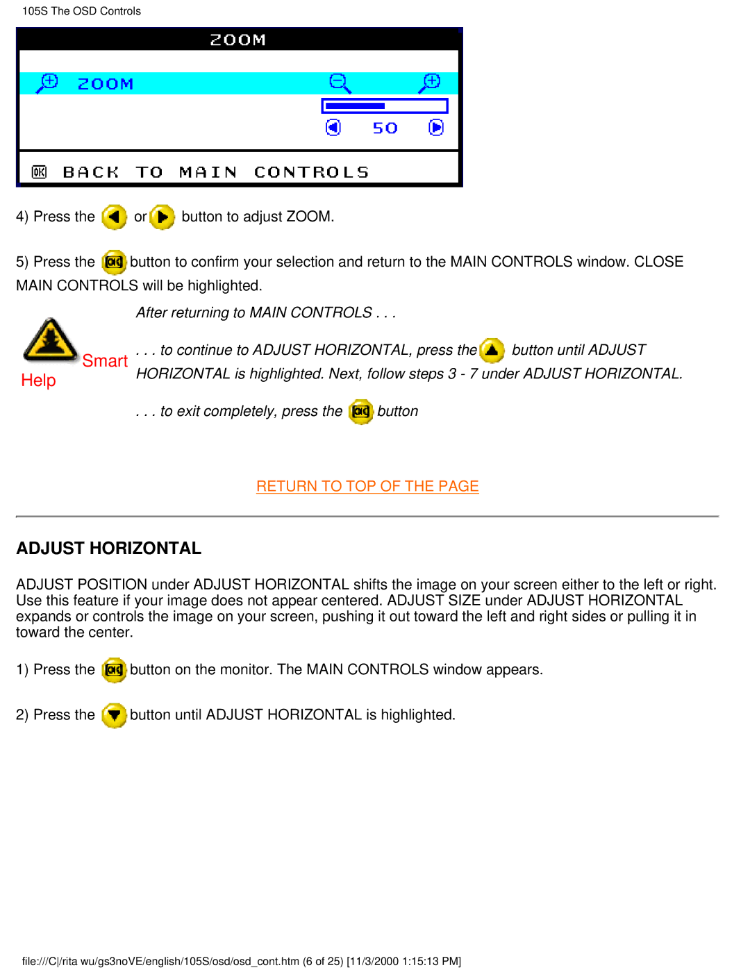 Philips 105S26 user manual Adjust Horizontal 