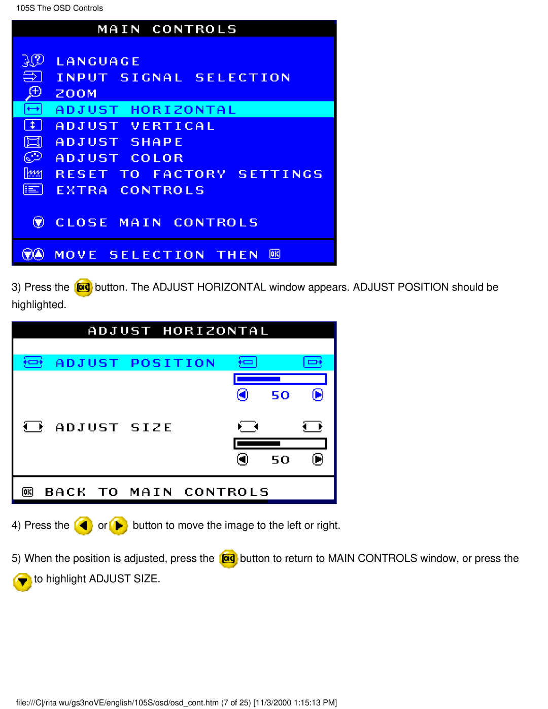 Philips 105S26 user manual 105S The OSD Controls 