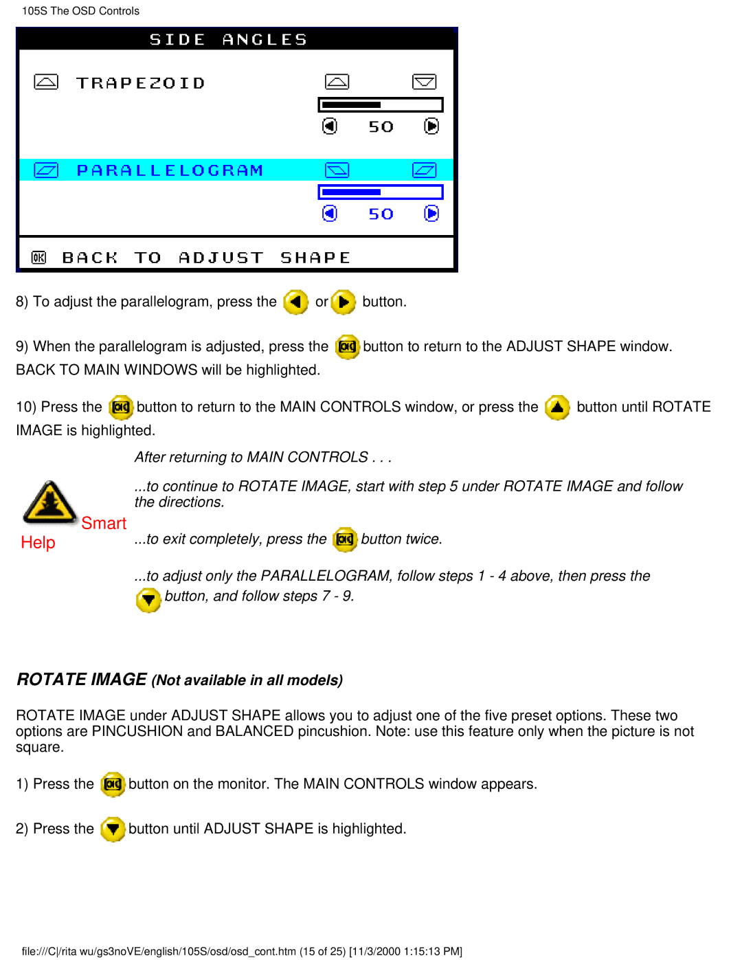 Philips 105S26 user manual Rotate Image Not available in all models 