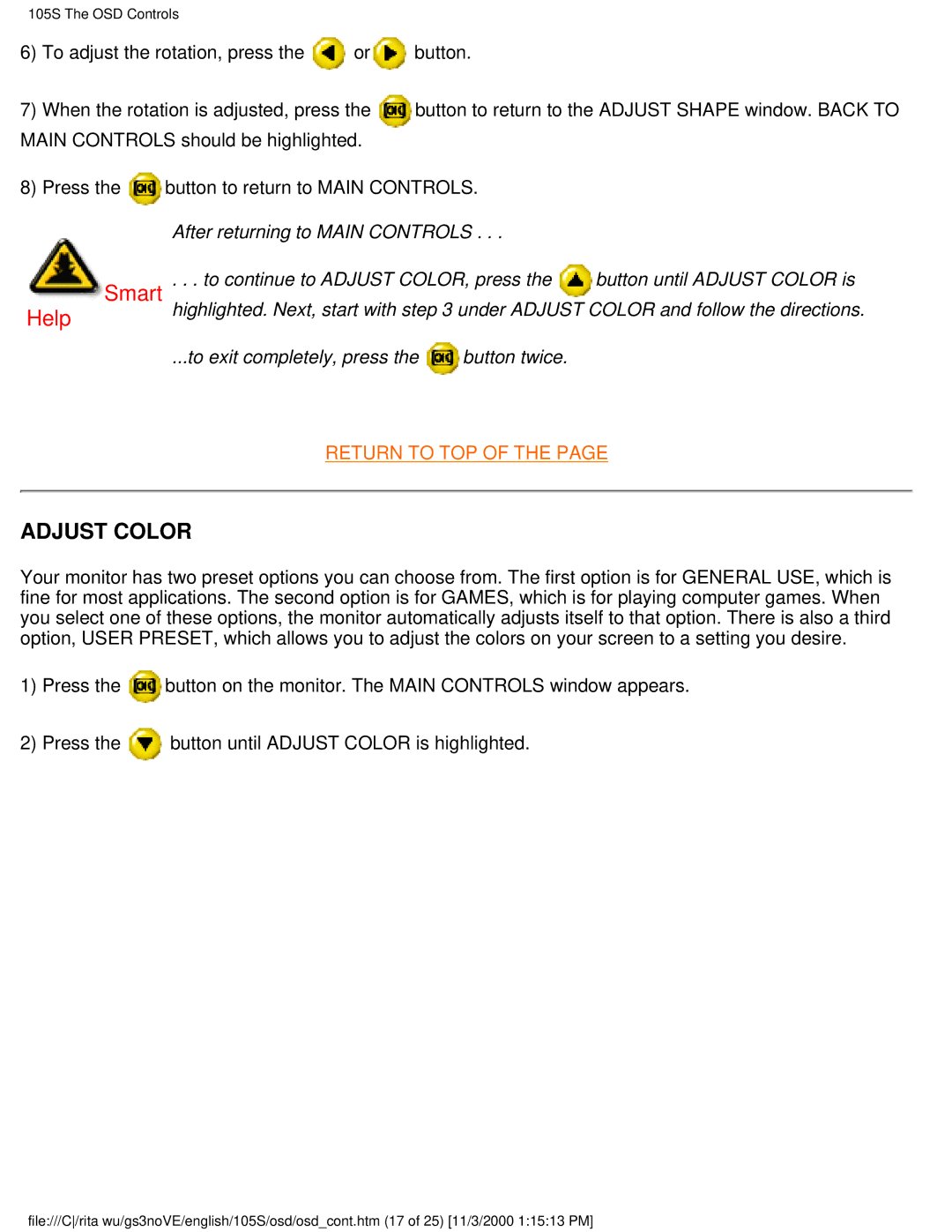 Philips 105S26 user manual Adjust Color 