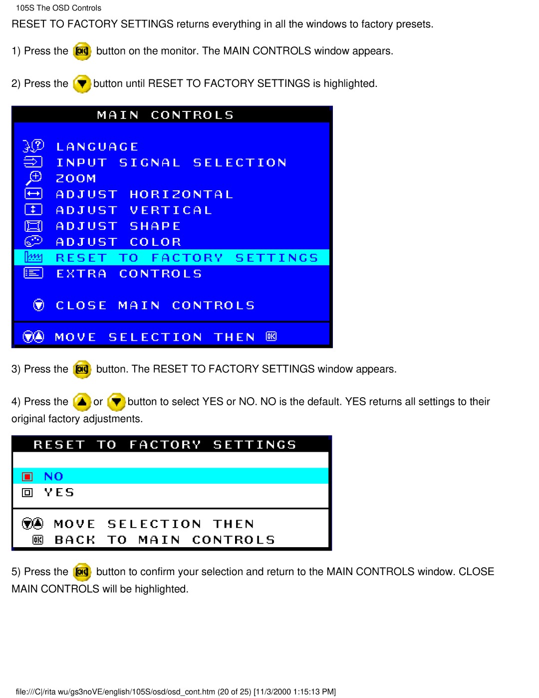 Philips 105S26 user manual 105S The OSD Controls 