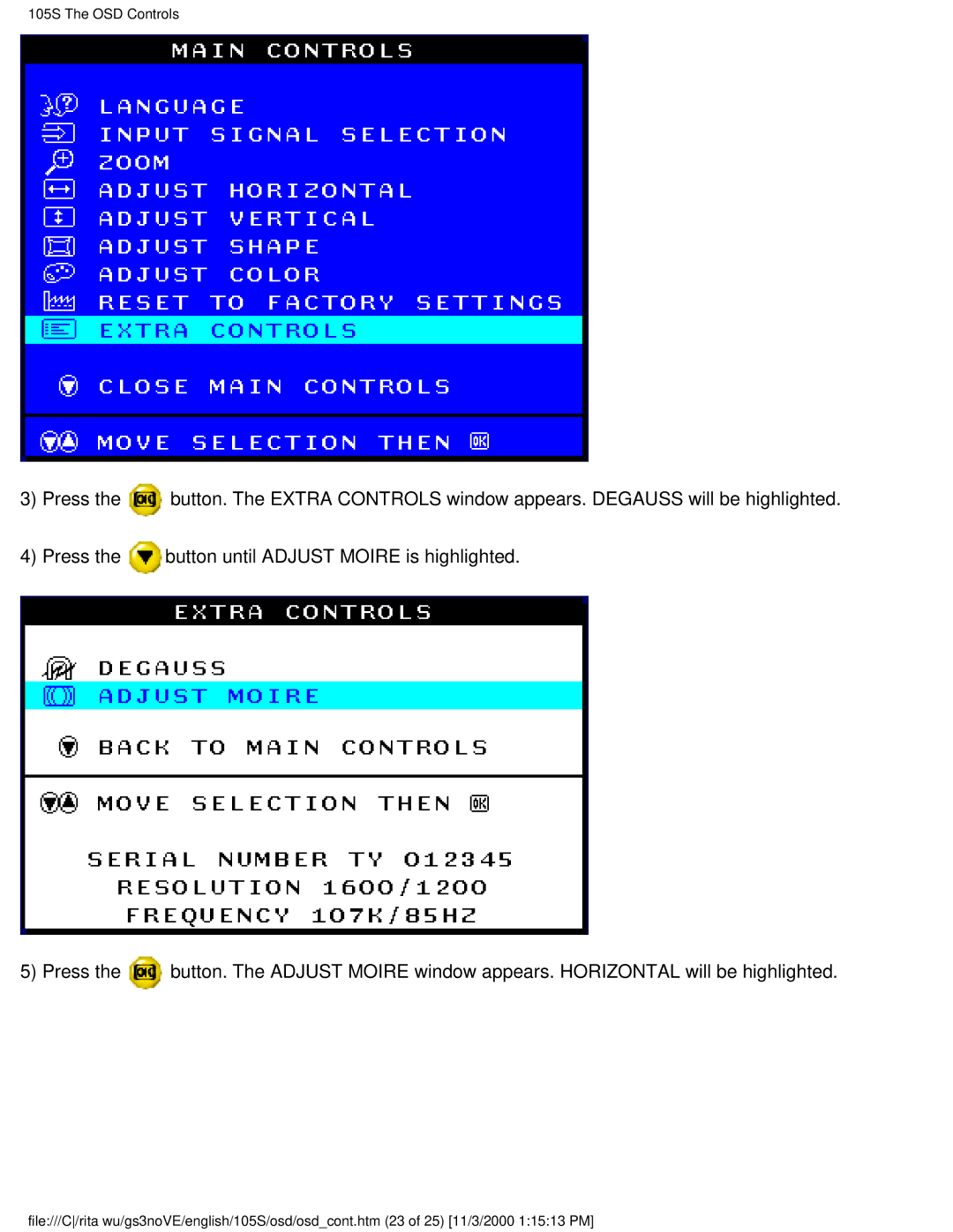 Philips 105S26 user manual 105S The OSD Controls 