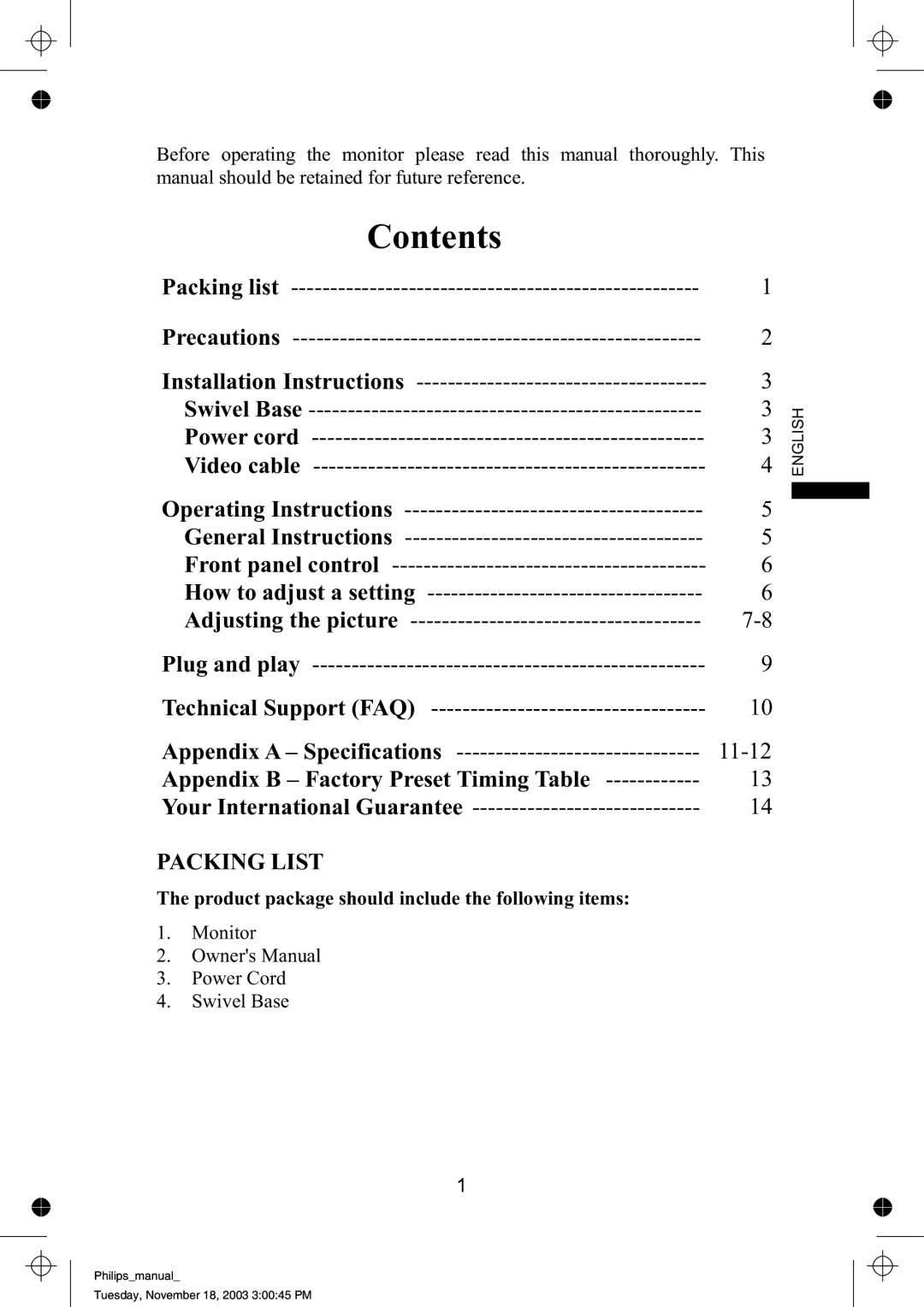 Philips 105S63, 105S69 manual Contents 