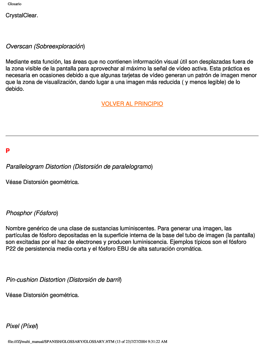 Philips 107B user manual Overscan Sobreexploración, Parallelogram Distortion Distorsión de paralelogramo, Phosphor Fósforo 