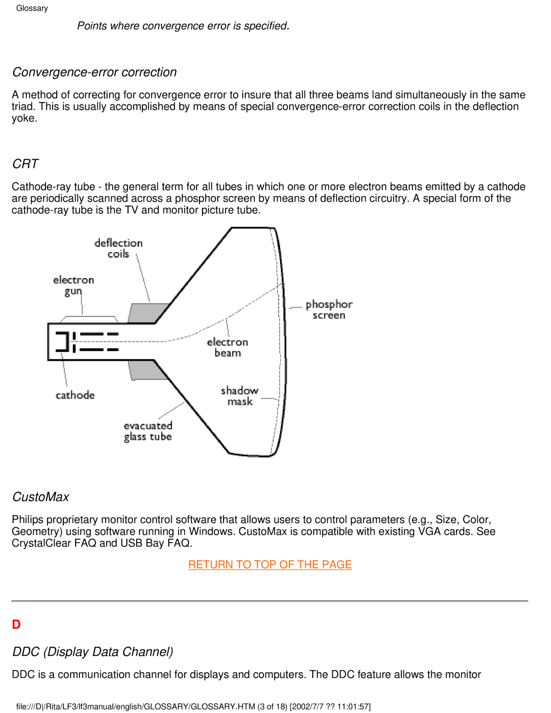 Philips 107B user manual Convergence-error correction, CustoMax, DDC Display Data Channel 