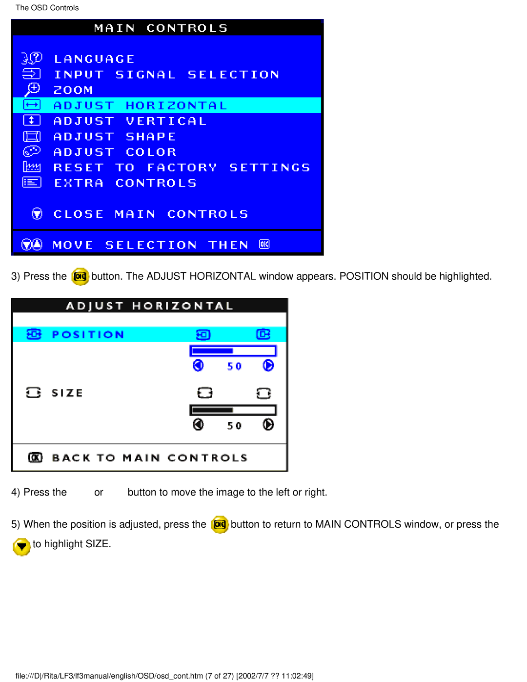 Philips 107B user manual OSD Controls 