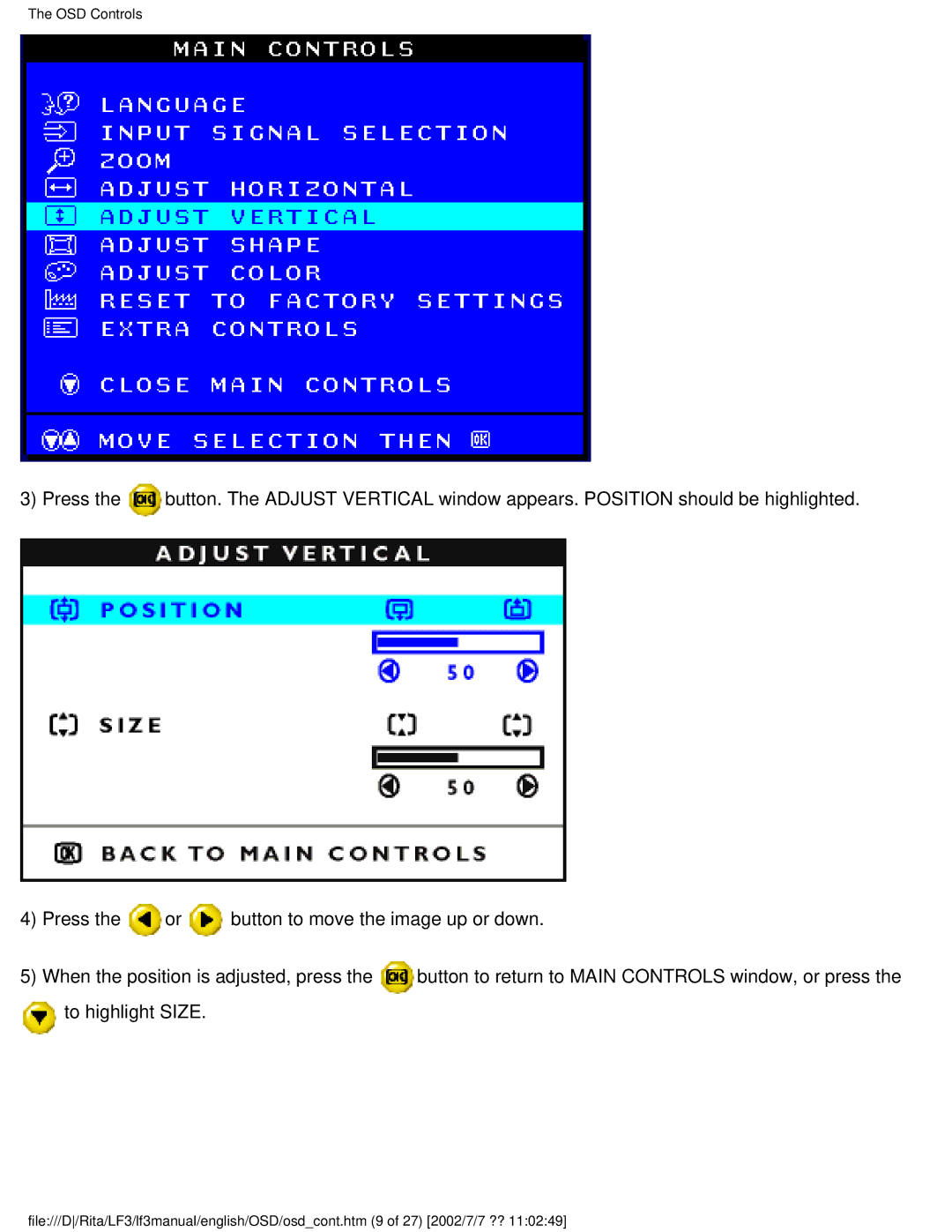 Philips 107B user manual OSD Controls 