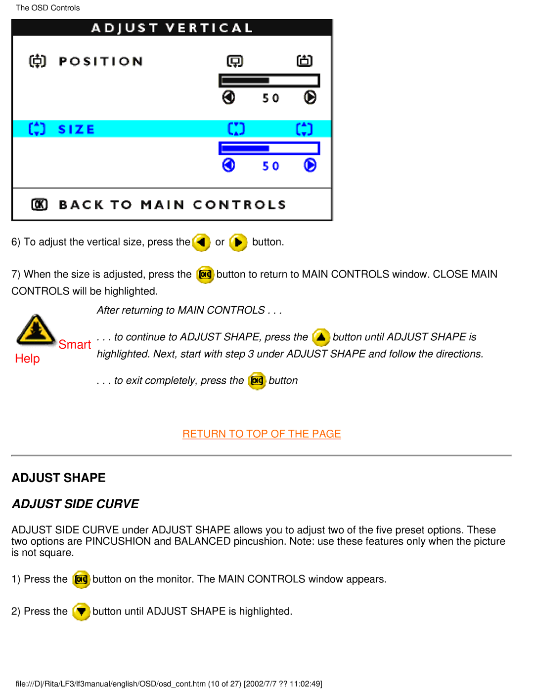 Philips 107B user manual Adjust Shape, Adjust Side Curve 