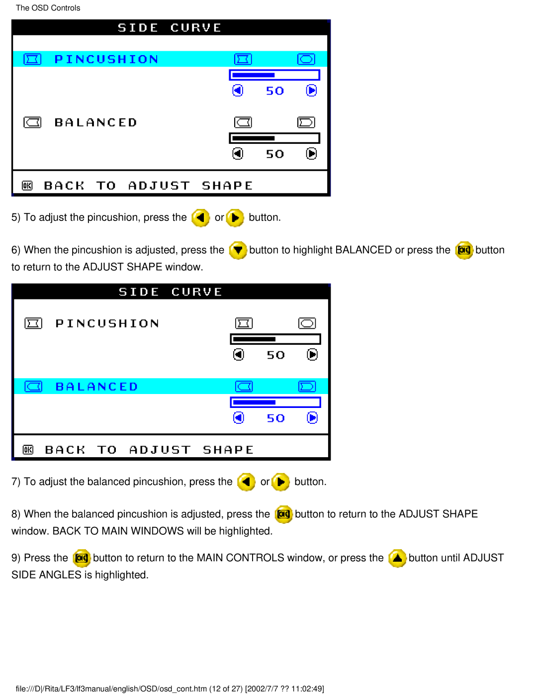 Philips 107B user manual OSD Controls 