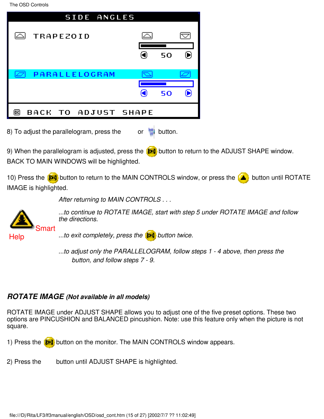 Philips 107B user manual Rotate Image Not available in all models 