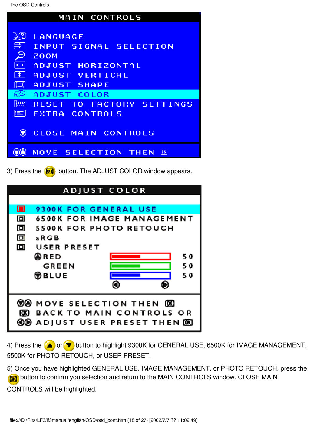 Philips 107B user manual OSD Controls 