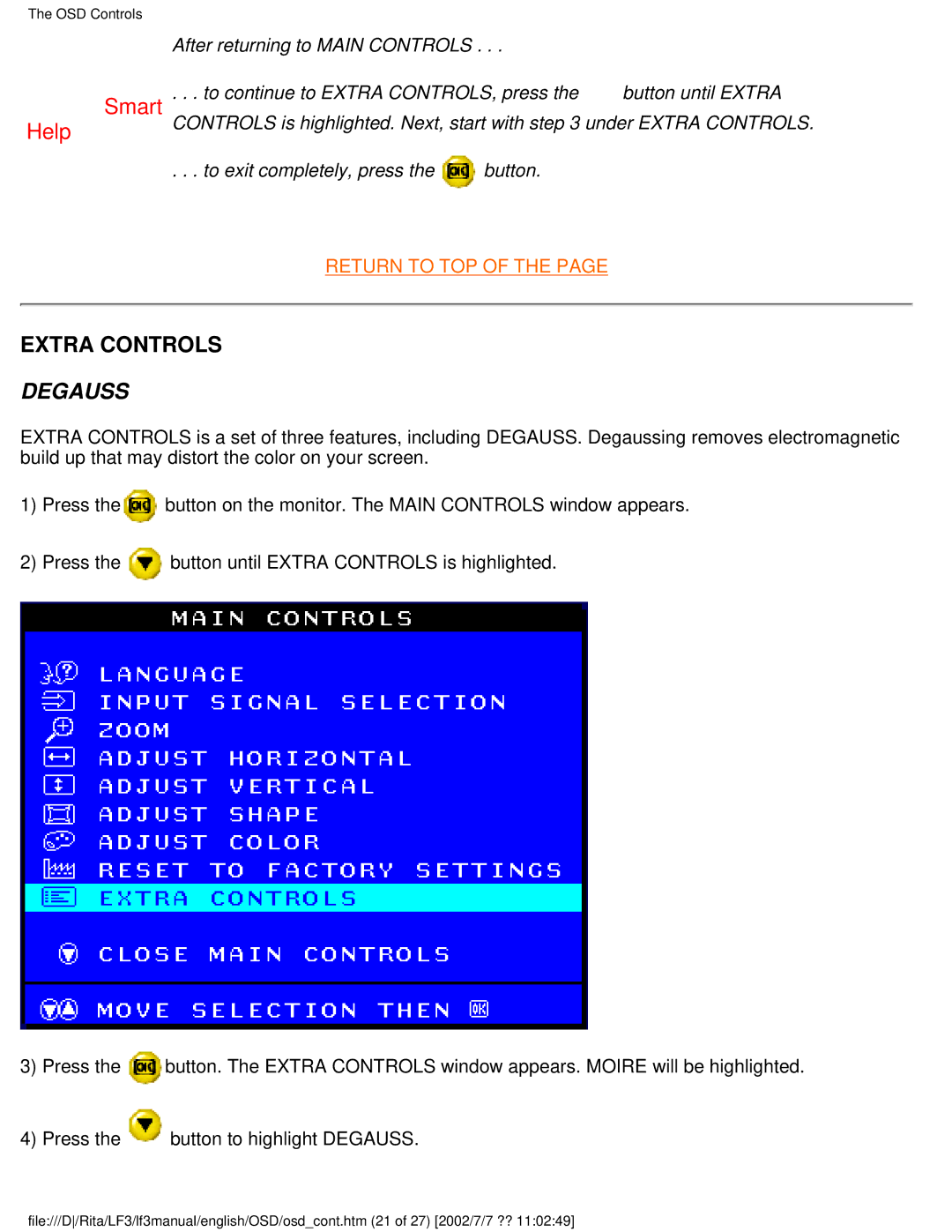 Philips 107B user manual Extra Controls, Degauss 